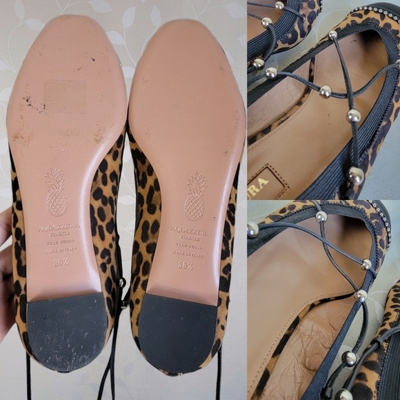 Aquazzura Leopard Print Ballet Flats - Suede Lace Up Ballerina Style 38.5 - Picture 14 of 16